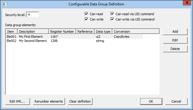 Configurable Data Group Definition